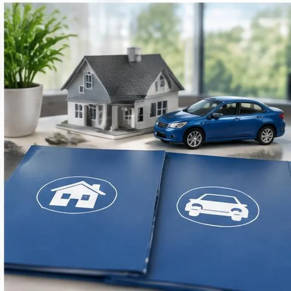 House and car models with coordinated insurance folders