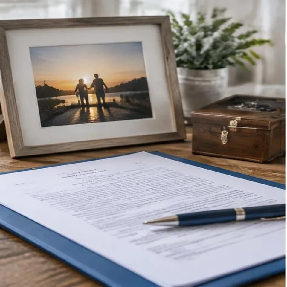 Life insurance documents beside family keepsakes