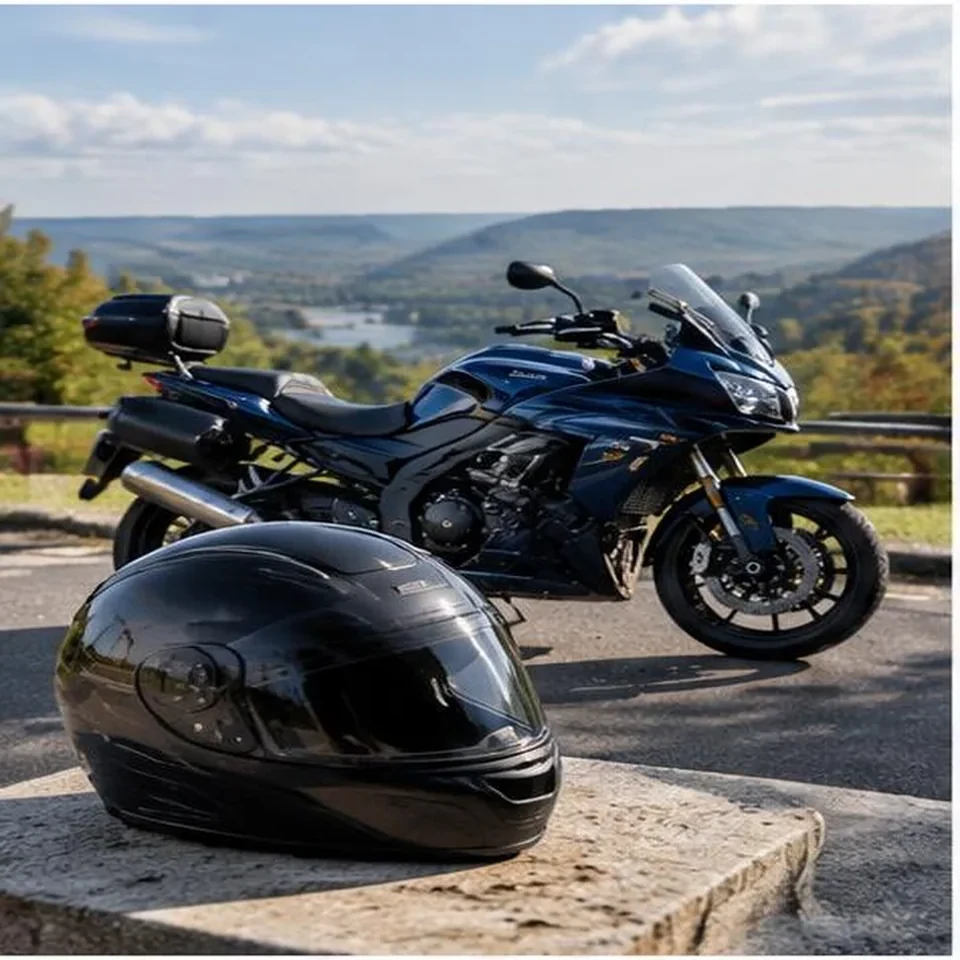Touring motorcycle and helmet for motorcycle insurance