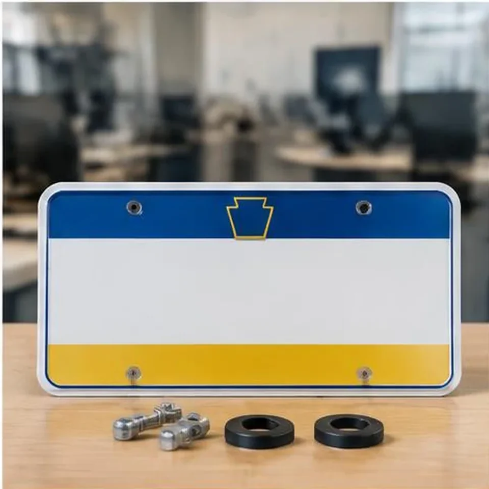 New Pennsylvania-style license plate with mounting hardware