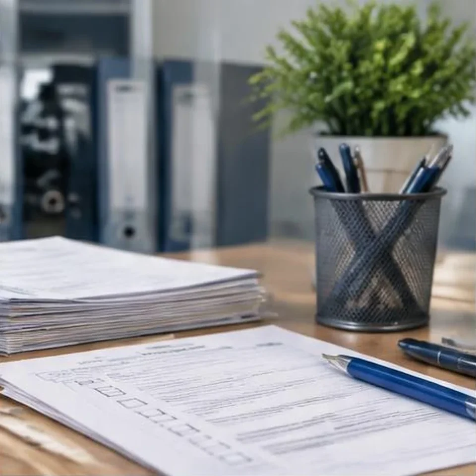 Organized vehicle forms at a paperwork assistance desk