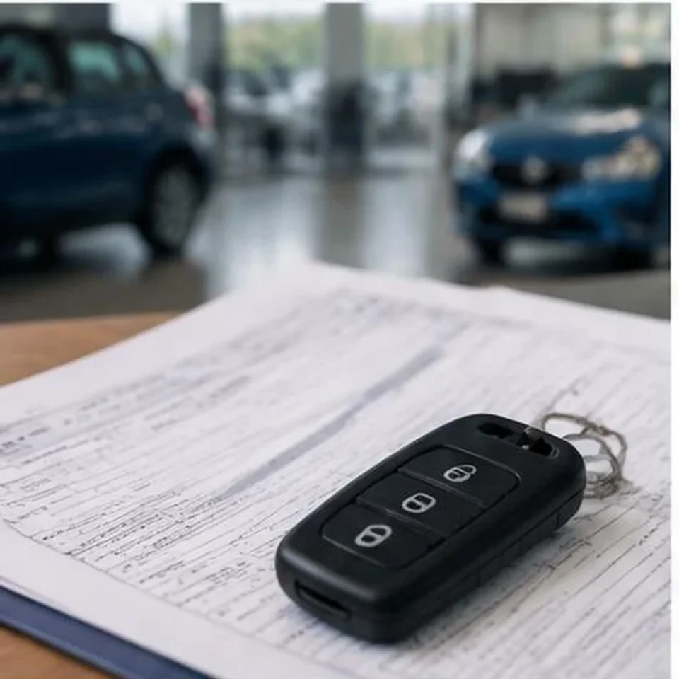 New vehicle registration paperwork and key fob