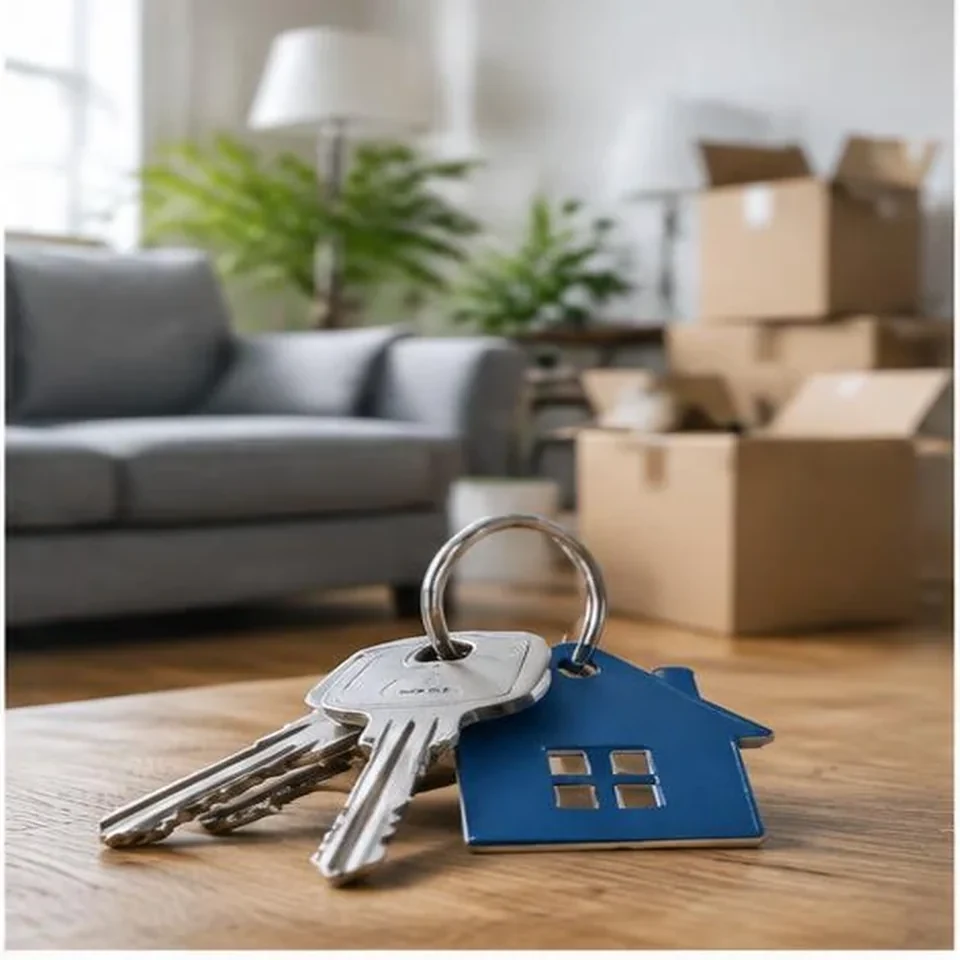 Apartment keys and moving boxes for renters insurance