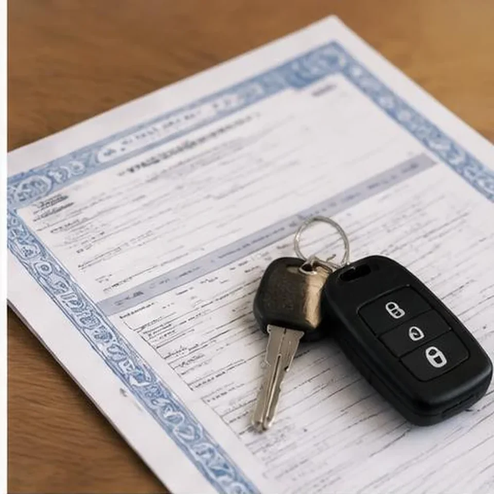 Vehicle title transfer document with car keys